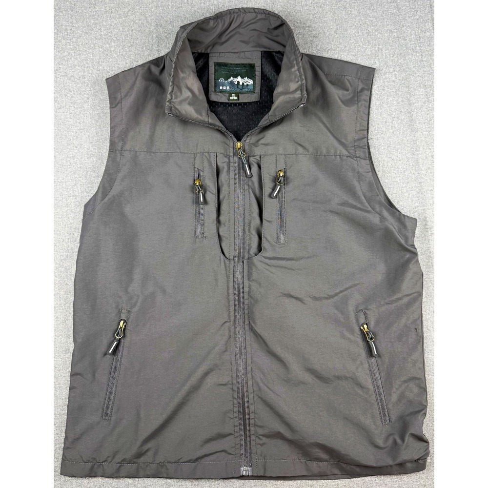 Mens XL Outdoor Utility Vest Gray Full Zip Multi Pocket Hiking Fishing Travel